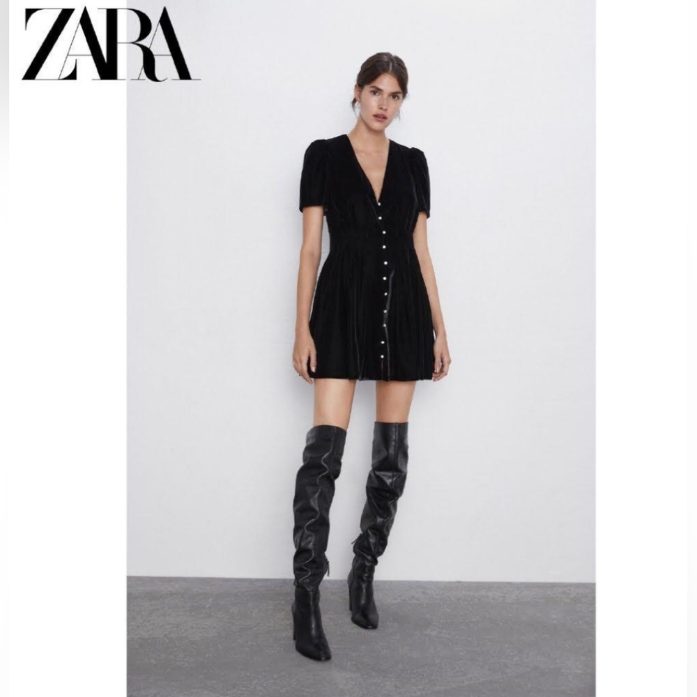 Zara black velvet mini dress Size XS